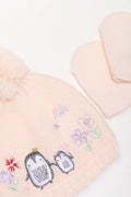 Beanie And Mittens Set Pink (1)