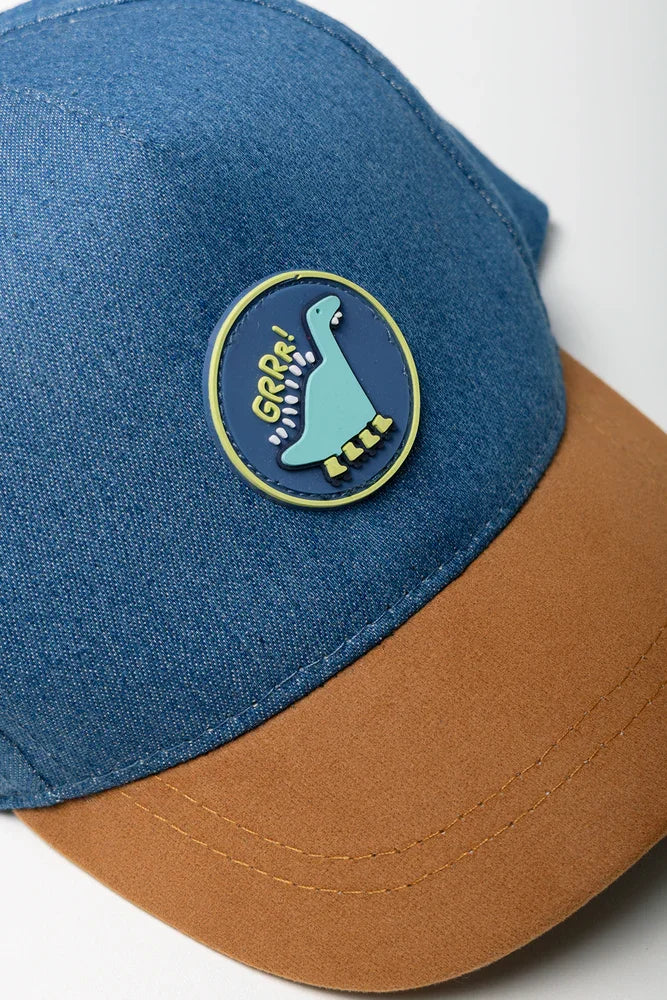 Dinosaur Badge Denim Peak Cap Blue