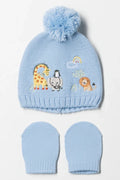Beanie And Mittens Set Light Blue