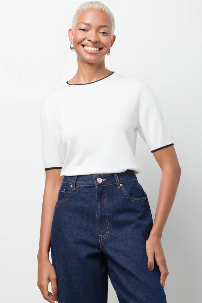 Ballerina Sleeve Crew Neck T-Shirt White