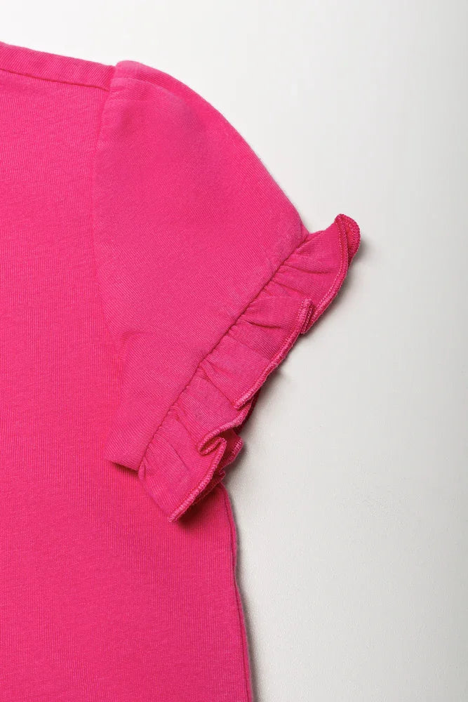Frill Sleeve T-Shirt Pink