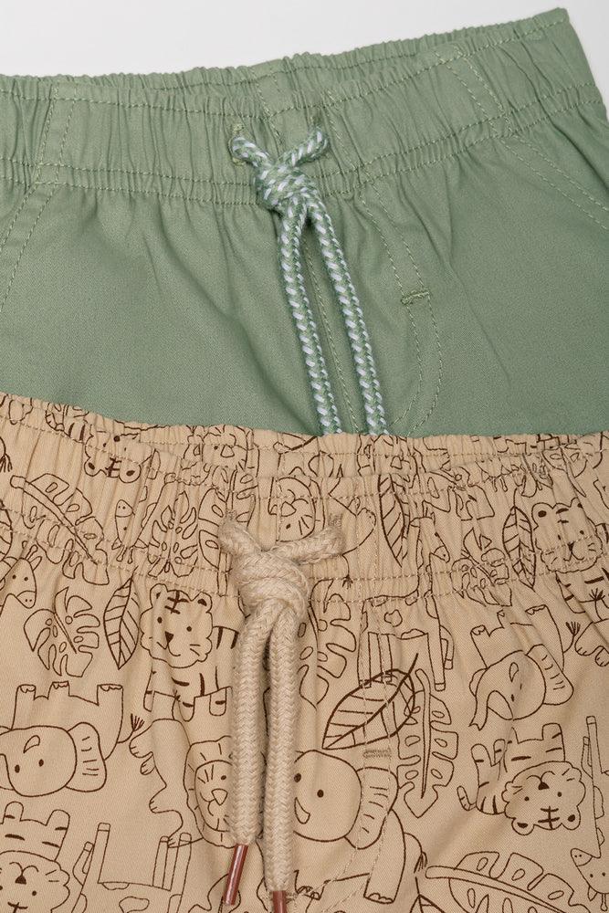 2 Pack Woven Shorts Green And Natural