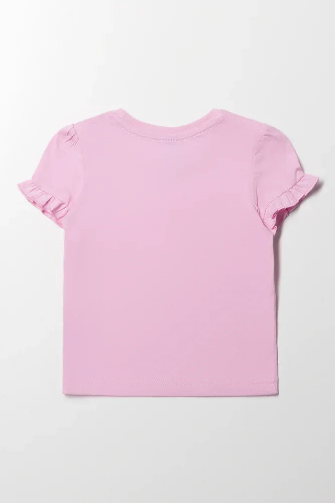 Frill Sleeve T-Shirt Pink (2)