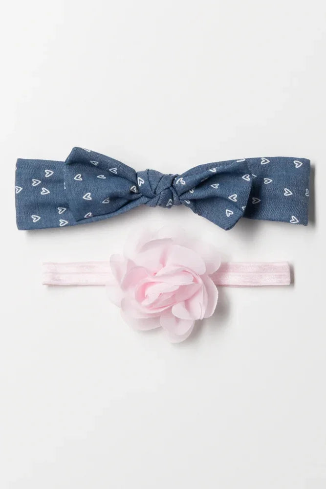 2 Pack Denim And Flower Headbands Blue And Pink
