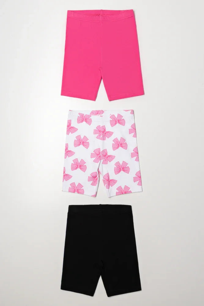 3 Pack Bow Cycle Shorts Black And Pink