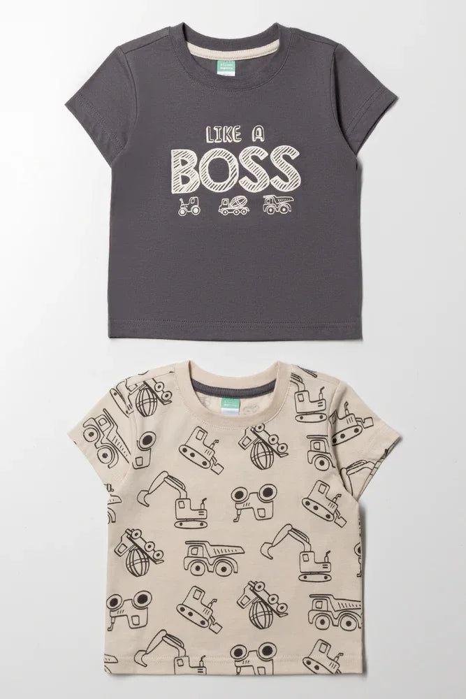 2 Pack Like A Boss T-Shirts Grey And Natural