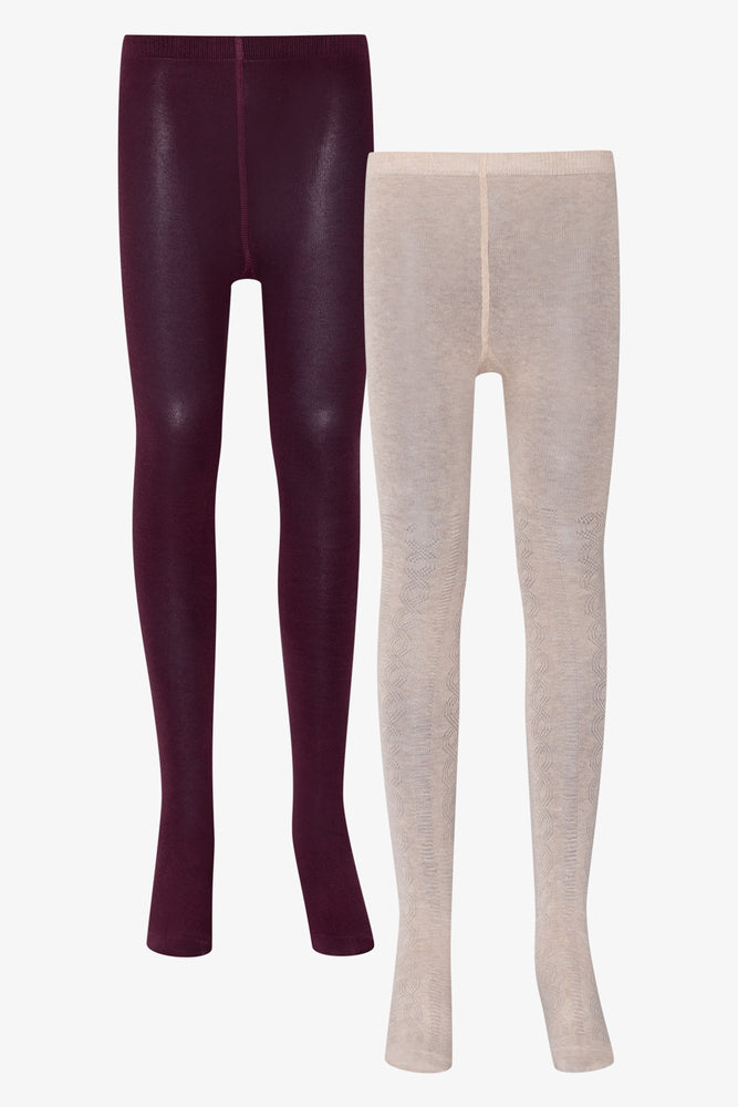 2 Pack Tights Dark Red And Natural