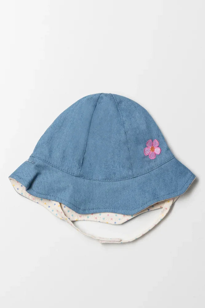 Denim Dots Reversible Hat Blue