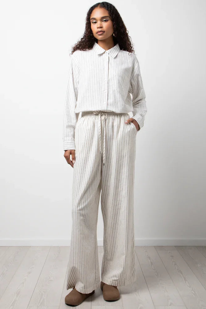 Linen Blend Pin Stripe Pants Stone