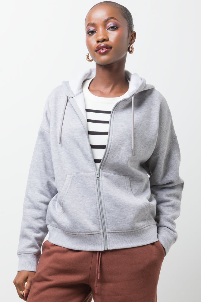 Zip Through Hooded Tracktop Grey Tops T-Shirts Ackermans