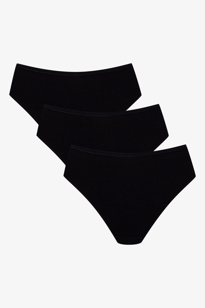 3 Pack Rib Brazilian Panties Black