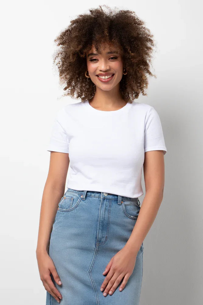 Crew Neck Short Sleeve Fitted T-Shirt White