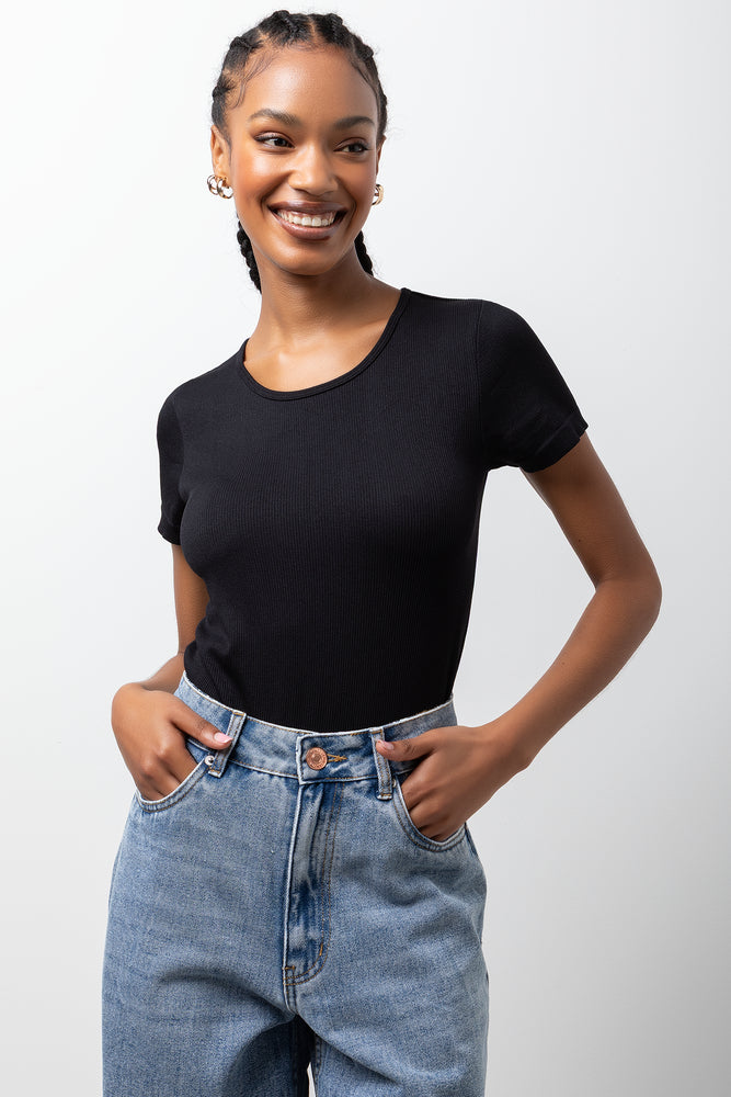 Short Sleeve Seamless Rib Bodysuit Black