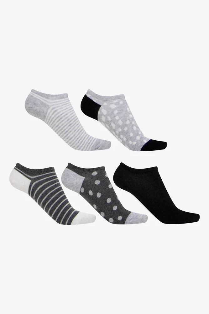 5 Pack Lowcut Socks Black And Grey