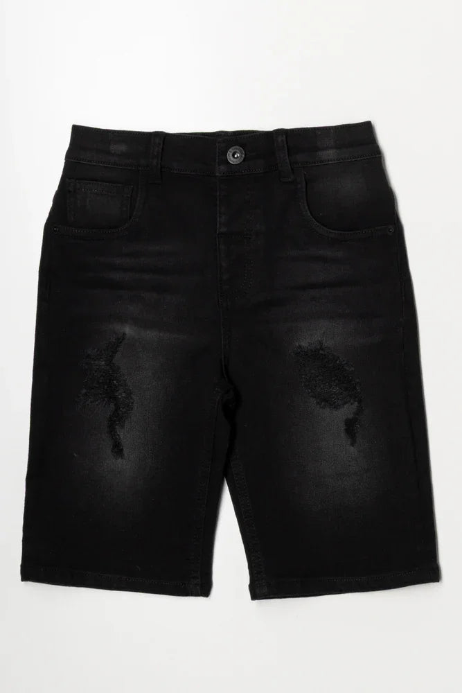 Ripped Denim Shorts Black