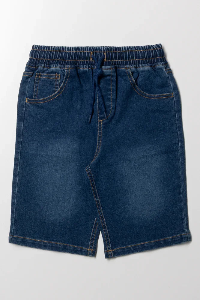 Pull On Denim Shorts Blue