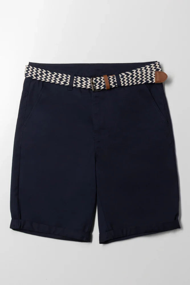 Belted Chino Shorts Navy