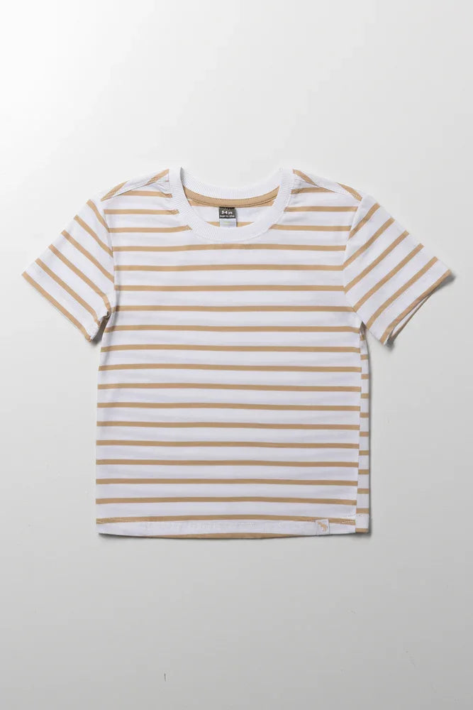 Short Sleeve Stripe T-Shirt White And Brown