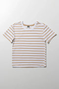Short Sleeve Stripe T-Shirt White And Brown