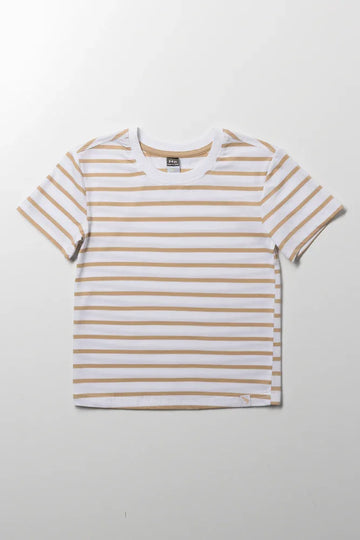 Short Sleeve Stripe T-Shirt White And Brown