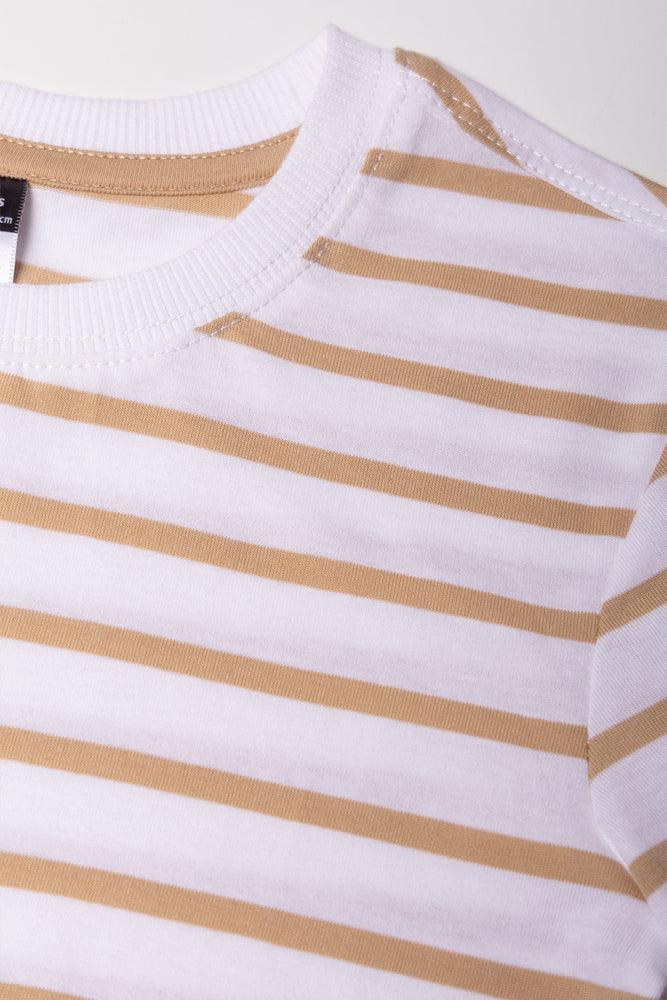 Short Sleeve Stripe T-Shirt White And Brown