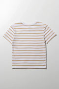 Short Sleeve Stripe T-Shirt White And Brown (3)