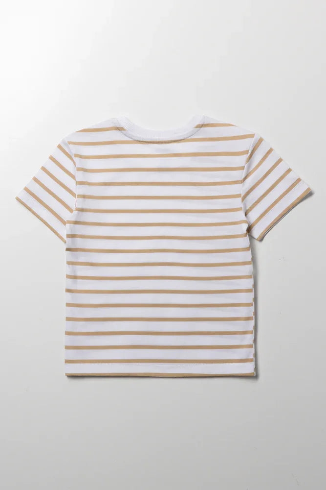 Short Sleeve Stripe T-Shirt White And Brown (3)