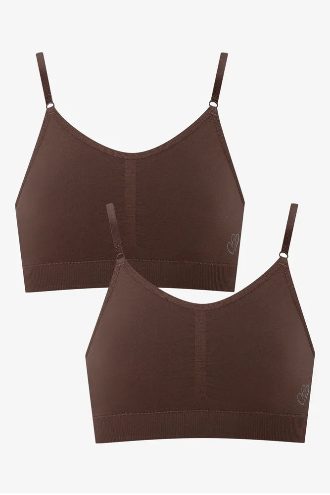 2 Pack Seamfree Bras Brown