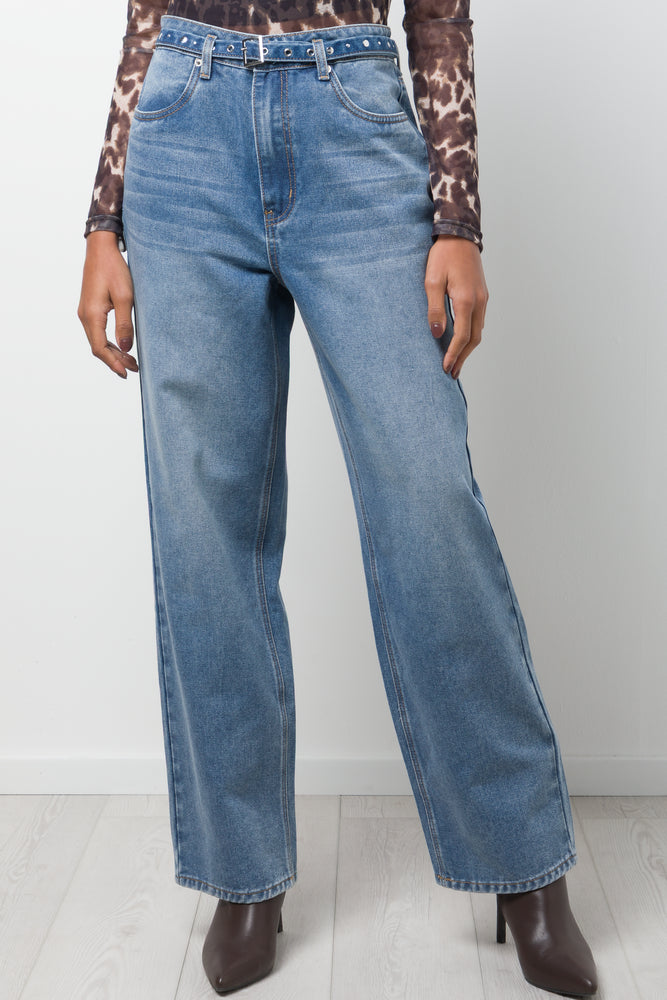 Wide Leg Denim Jeans Blue