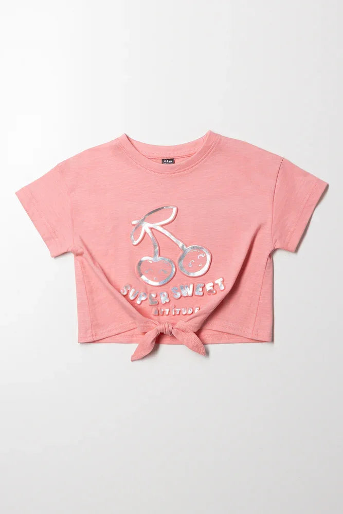 Cherry Front Tie Top Pink