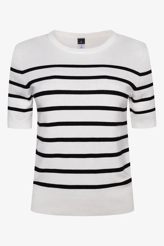 Ballerina Sleeve Striped Crew Neck Top Black And White