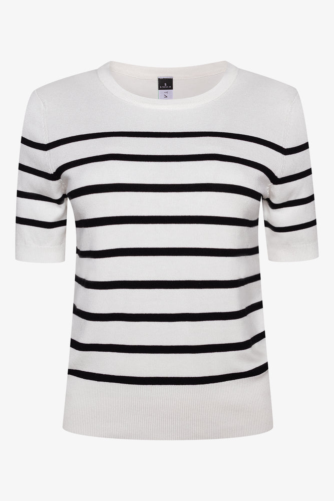 Ballerina Sleeve Striped Crew Neck Top Black And White Knitwear