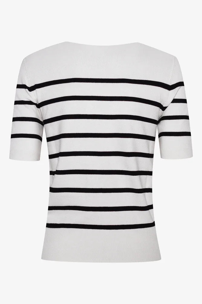 Ballerina Sleeve Striped Crew Neck Top Black And White