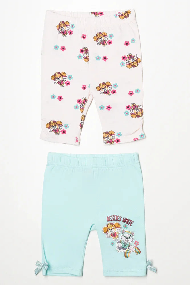 Paw Patrol 2 Pack Cropped Leggings White And Blue