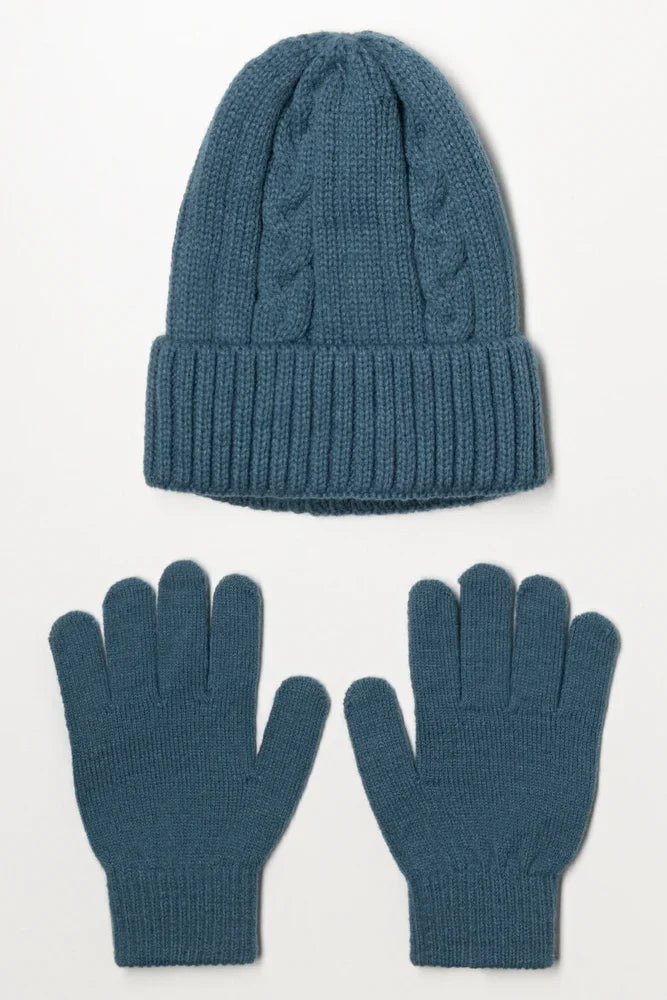 Beanie And Gloves Set Blue