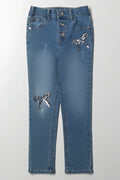 Sequin Bow Skinny Denim Blue