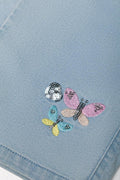 Butterfly Embroidery Wide Leg Denim Jean Blue (2)