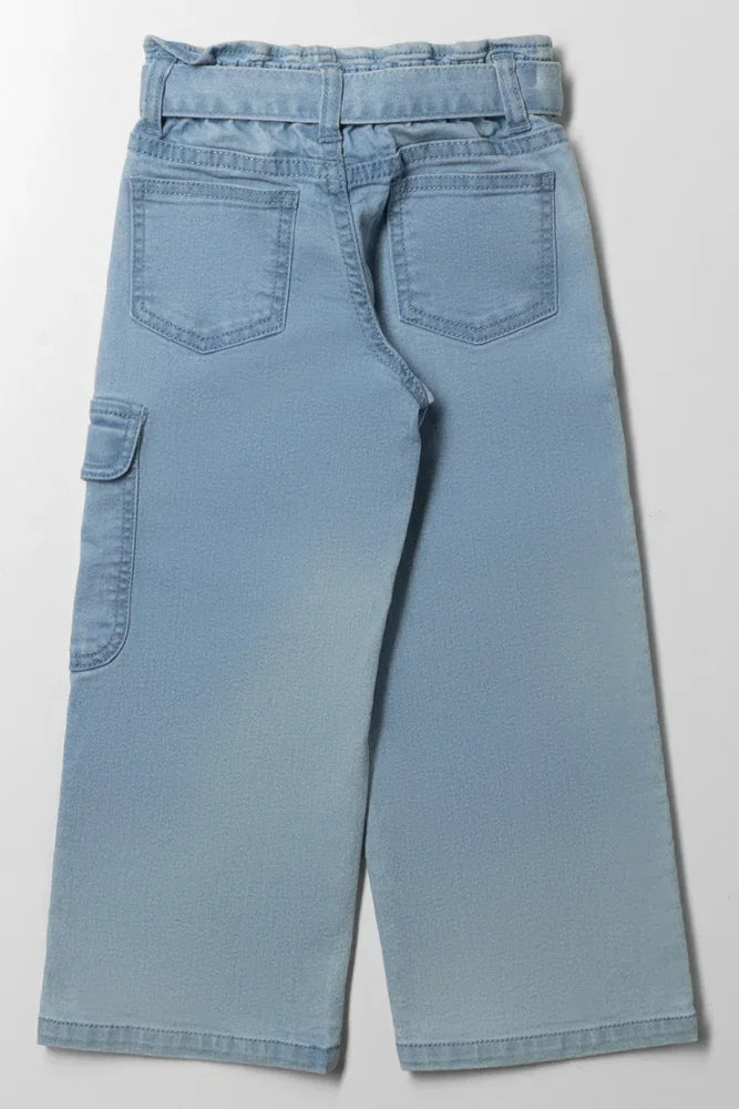 Butterfly Embroidery Wide Leg Denim Jean Blue (3)