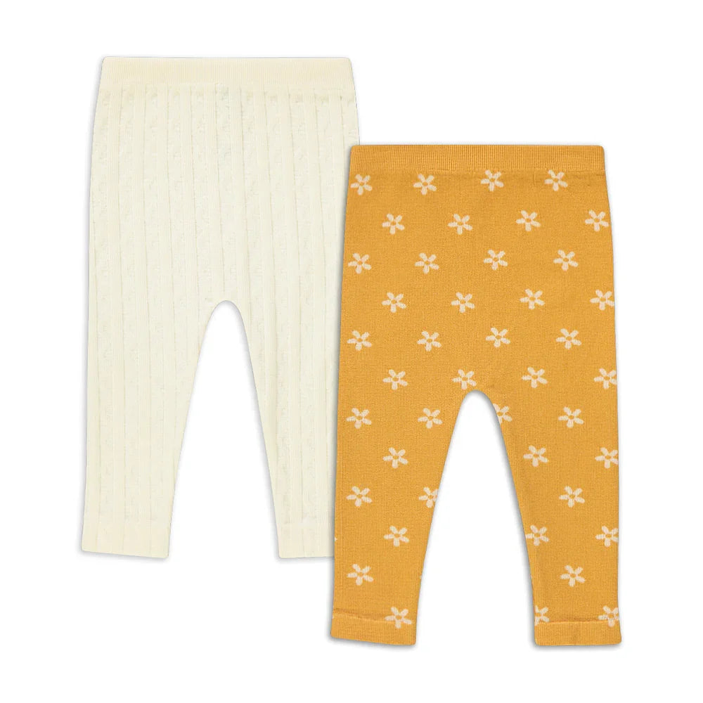 2 Pack Cable Knit Leggings Cream And Orange