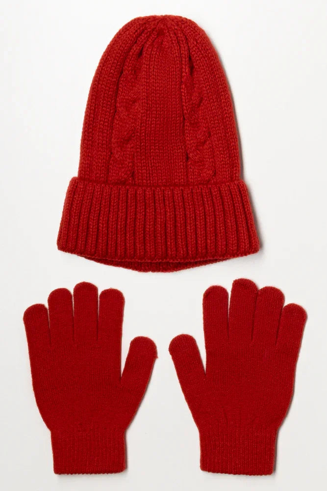 Beanie And Gloves Set Red