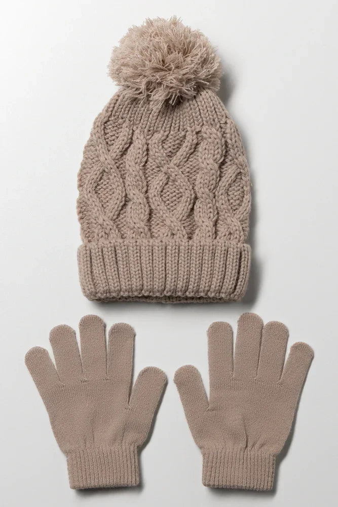 Beanie And Gloves Set Natural