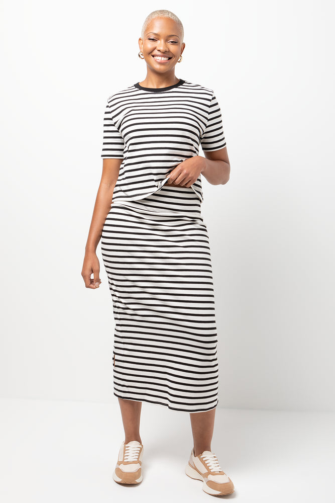 Striped Knit Column Skirt White And Black