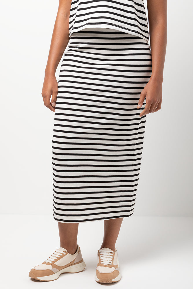 Striped Knit Column Skirt White And Black