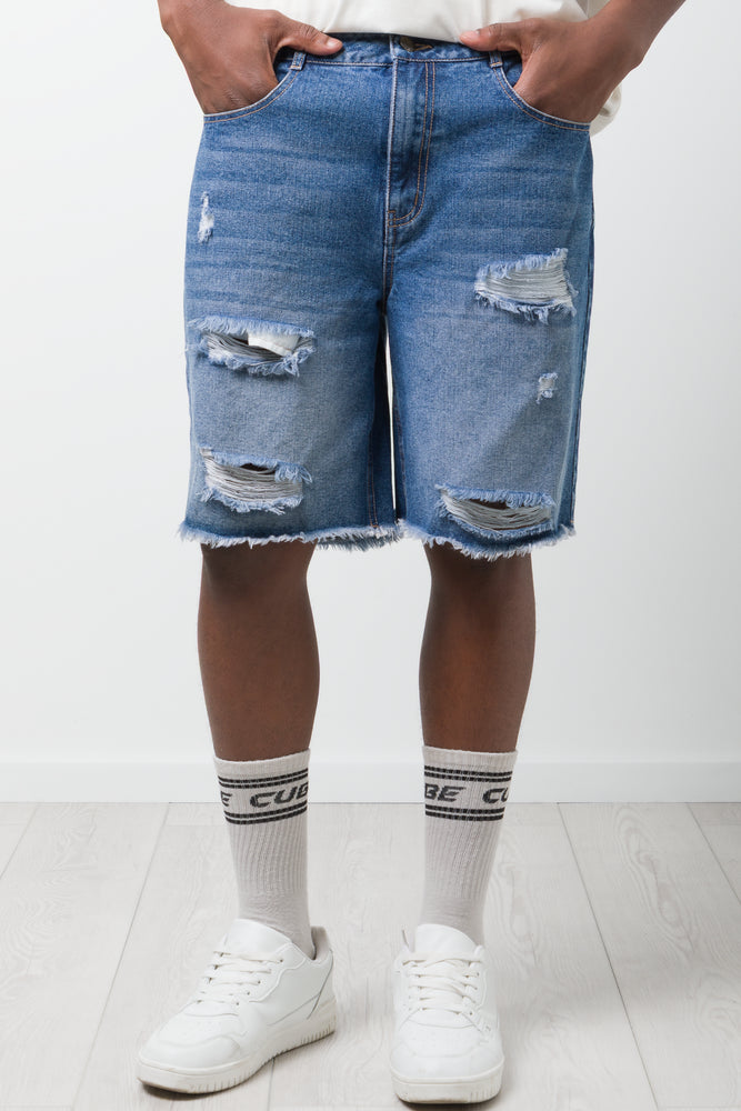 Ripped Denim Shorts Blue
