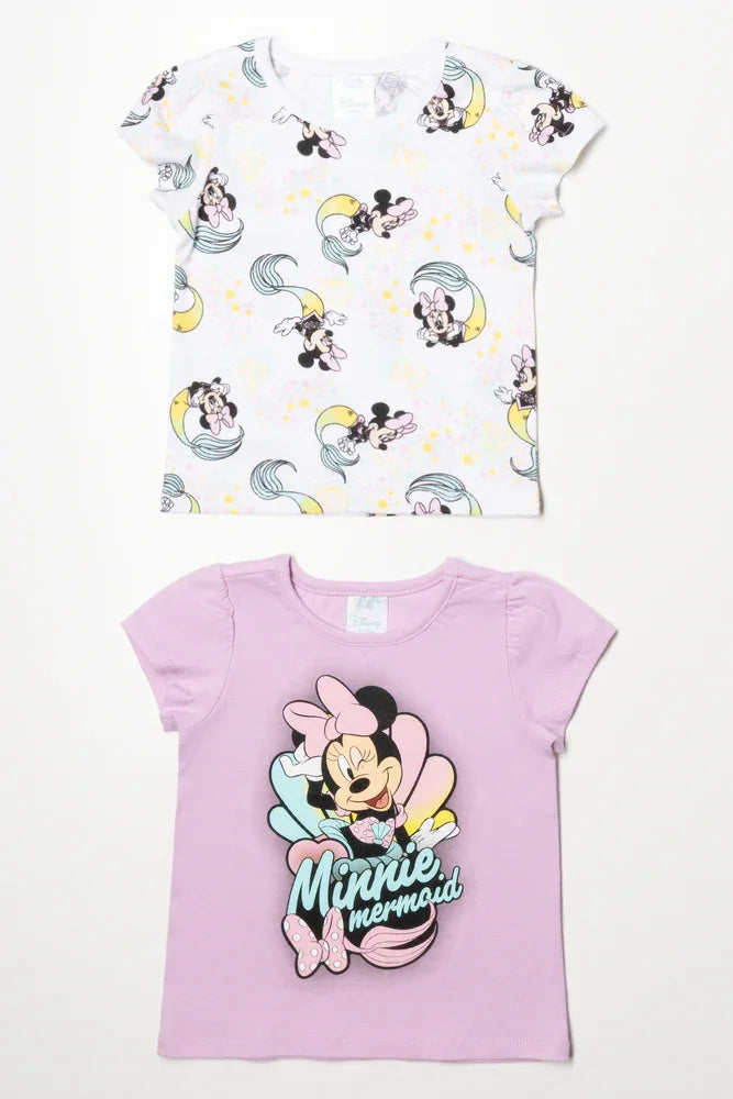 Minnie Mouse 2 Pack Short Sleeve T-Shirt White And Pink