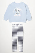 Puppy Crew Neck With Stripe Leggings Set Blue