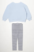 Puppy Crew Neck With Stripe Leggings Set Blue (3)