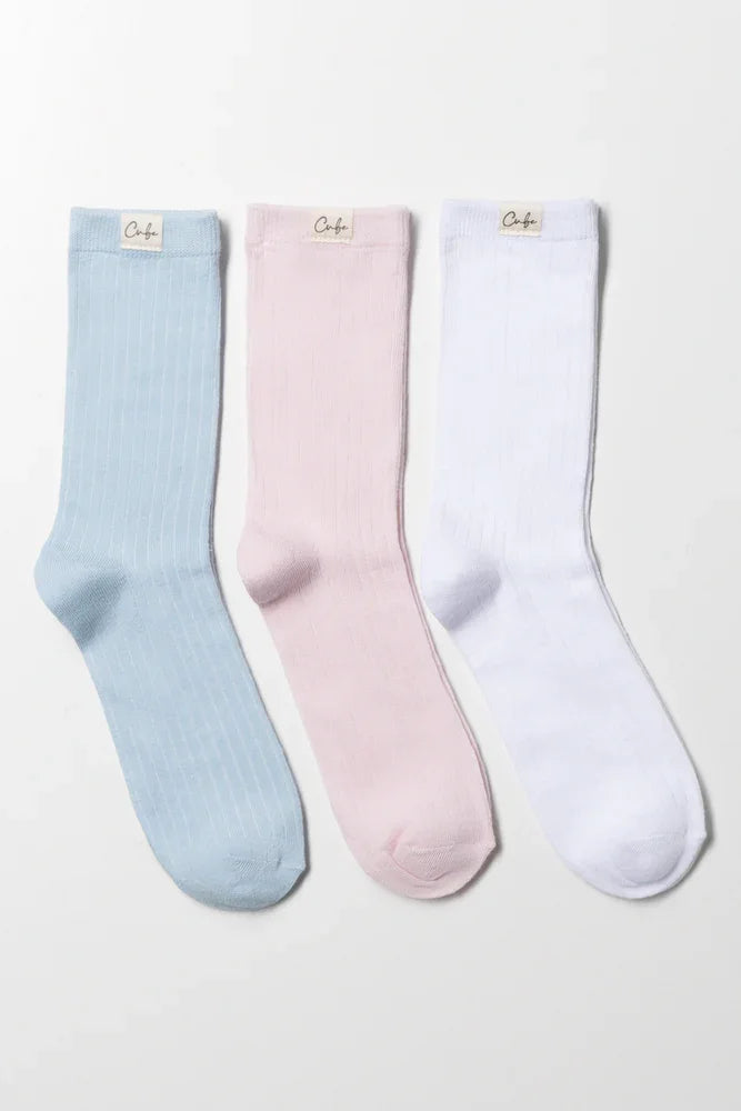 3 Pack Anklet Socks Blue, Pink And White