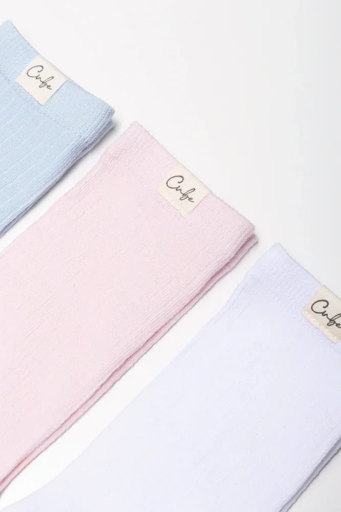 3 Pack Anklet Socks Blue, Pink And White