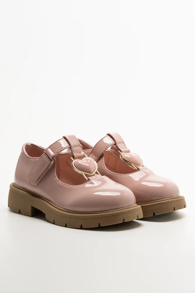 Heart Trim T-Bar Shoes Pink